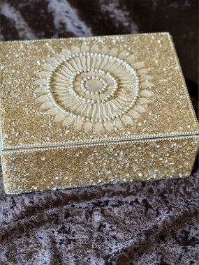 Sequined Silver tone Wood Storage Box